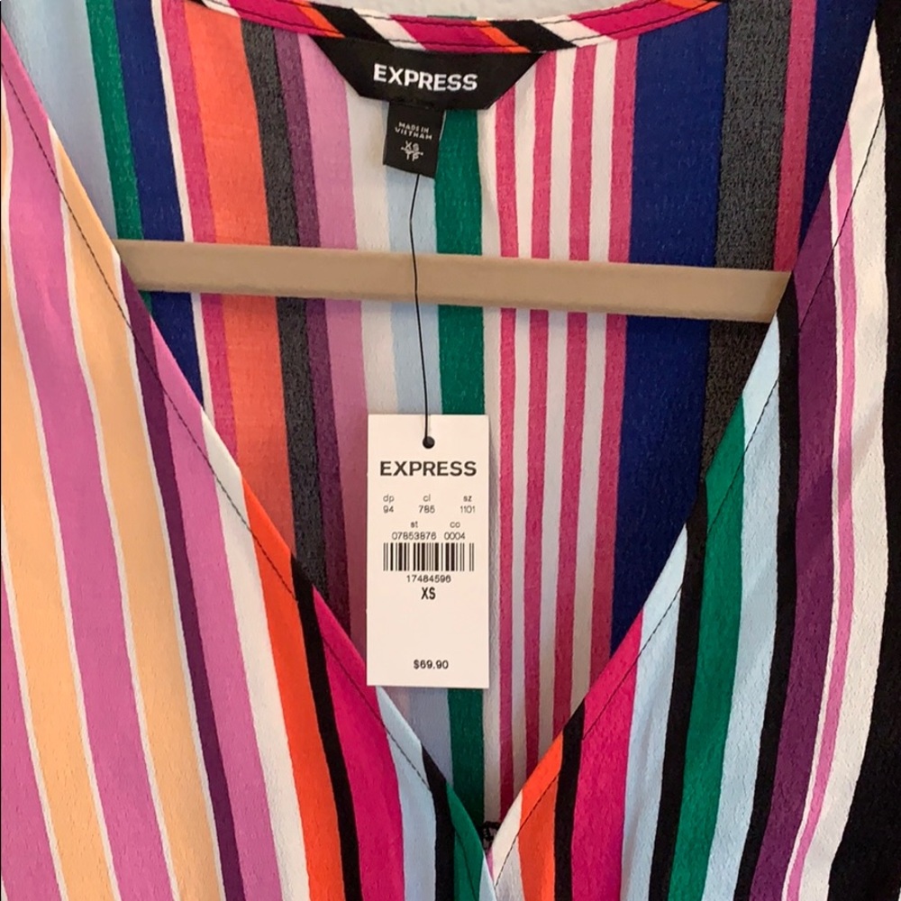 Express | Striped Surplice Bell Sleeve Romper NWT - Picture 4 of 8